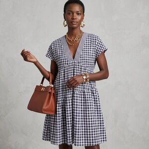 Anthro 11.1 TYLHO Gingham Tiered Dress | V-Neck Swing Mini